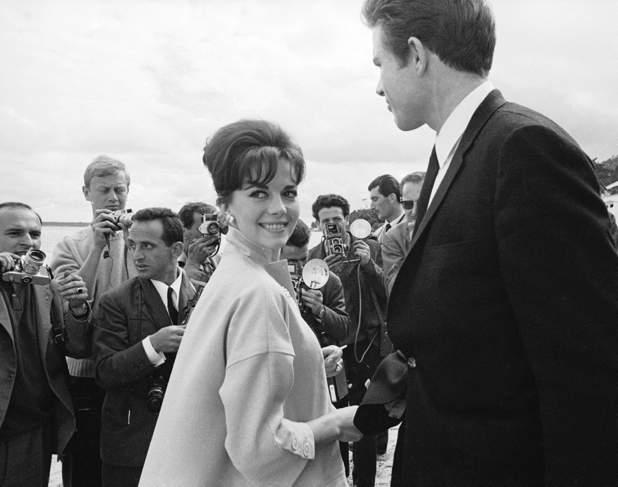 A beaming Natalie Wood is captured by photographers at Cannes on May 1, 1962.