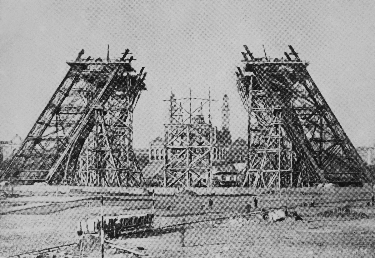 This photo shows the base of the massive monument under construction in Paris on Dec. 7, 1887.