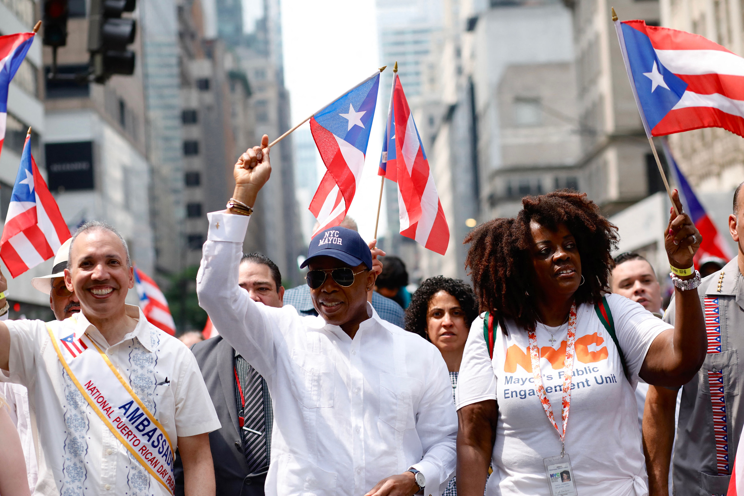 New York City Mayor Eric Adams marches in the 66th annual National Puerto Rican Day Parade in New York City on June 11, 2023.