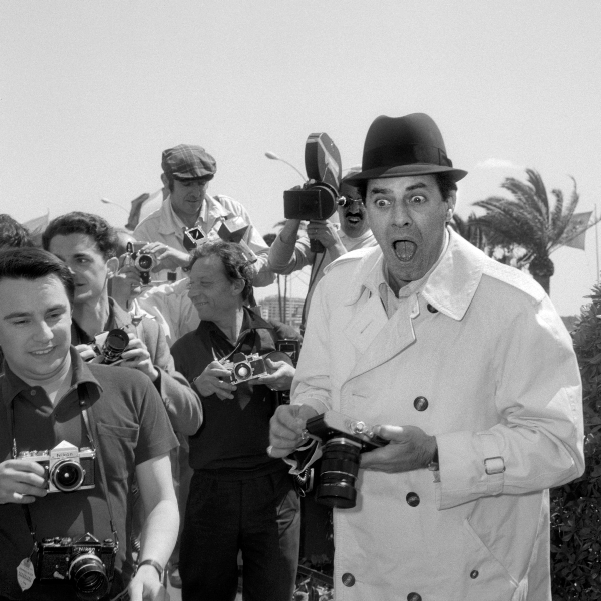 True to form, American comedian Jerry Lewis fooled around with photographers at the Cannes Film Festival on Sept. 23, 1965. The funny man appeared in about fifty films in the 1950s and 1960s, such as 